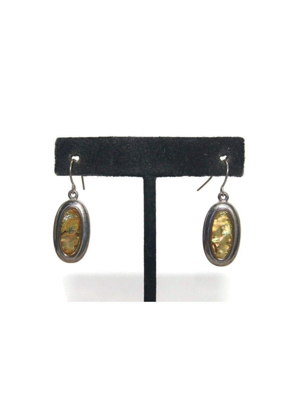 Vintage Silver Tone and Faux Paua Shell Abalone Dangle Earrings.